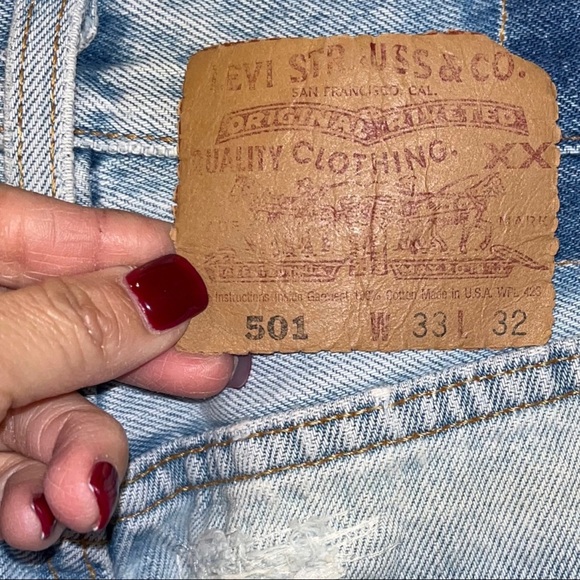 LEVI’S USA Vintage 501 Distressed 100% Cotton High Rise Jeans Size 33 x 32 - Picture 3 of 14